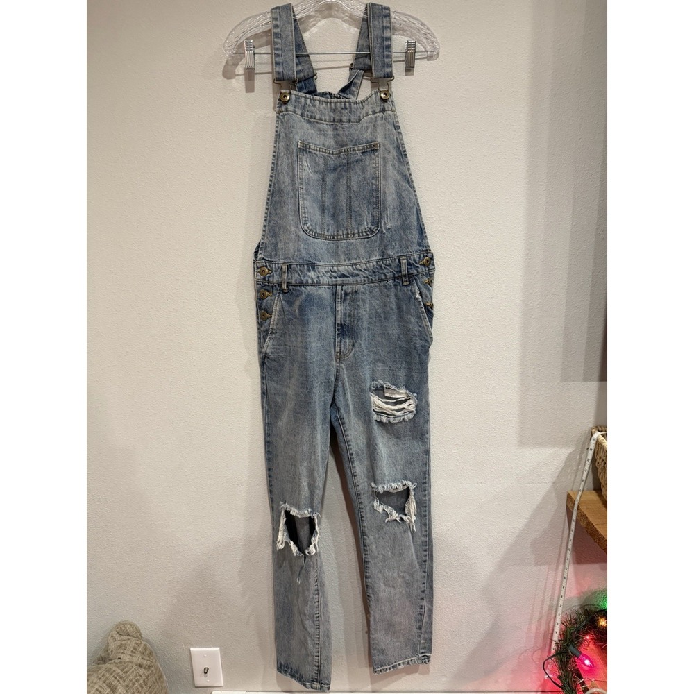 Mens Forever 21 Distressed Denim Jeans Bib Overalls Size 30 Measurements 34x30